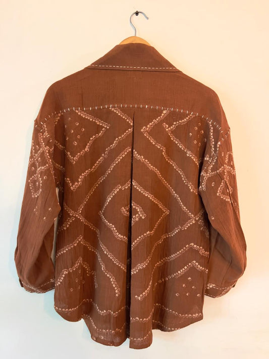 Bandhani Rabari Tattoo Rust Drop Shoulder Boxy Fit Shirt