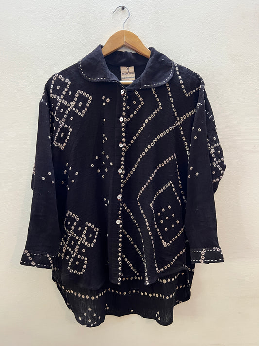 Pre-order Bandhani Rabari Tattoo Black Drop Shoulder Boxy Fit Shirt (Delivery on 30th November)