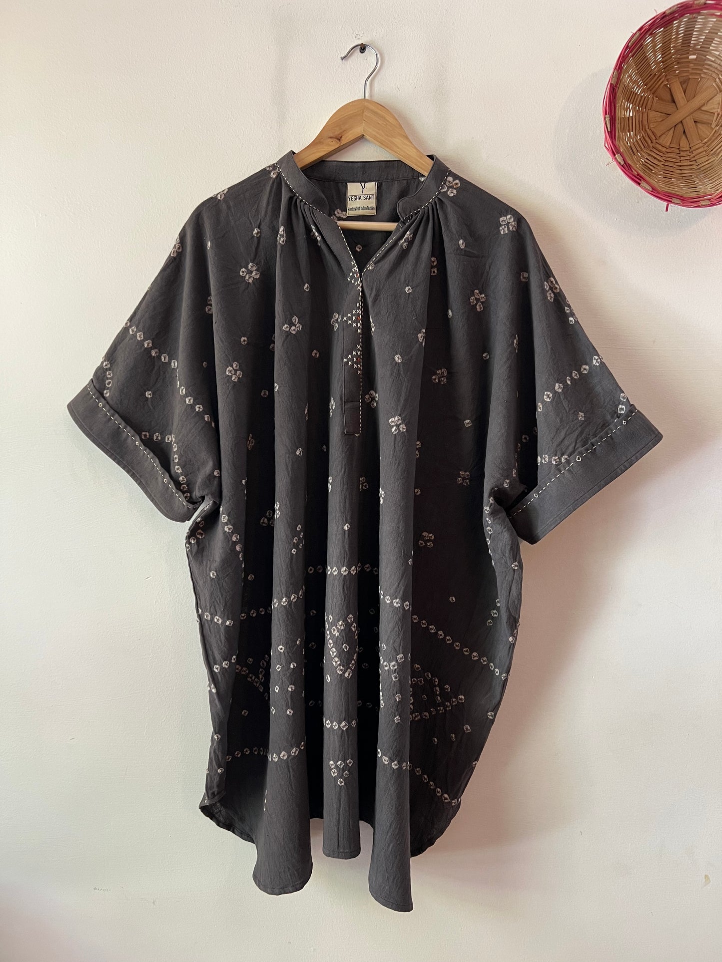 Bandhani Rabari Charcoal Kaftan Dress (15th September Delivery)