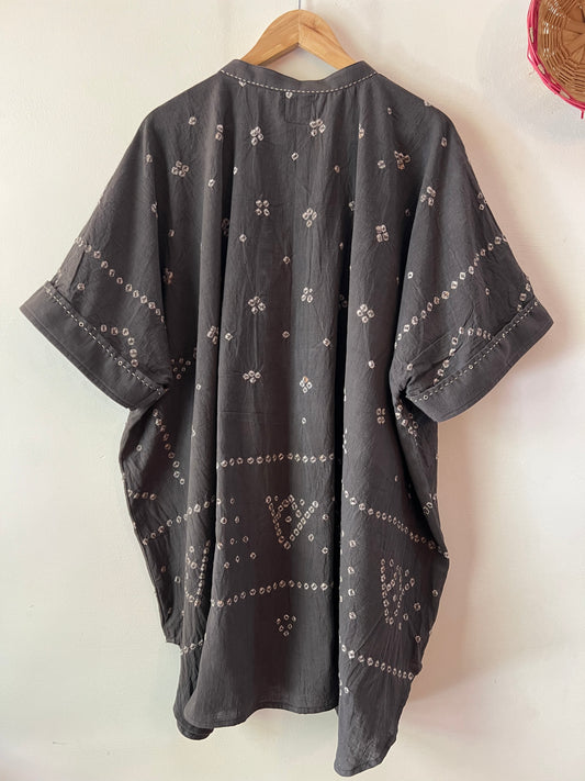 Bandhani Rabari Charcoal Kaftan Dress (30th November Delivery)