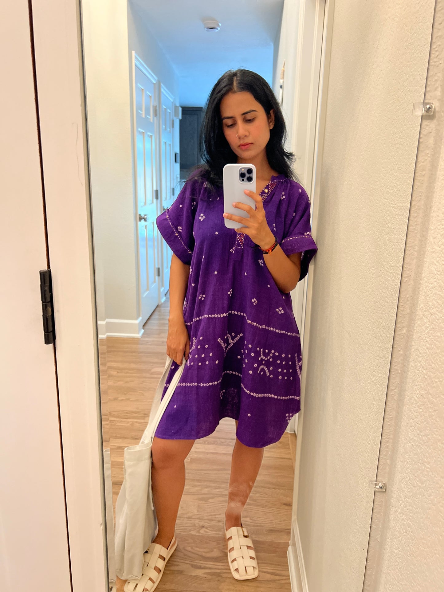 Bandhani Purple Rabari Dots Kaftan Dress(Delivery 15th OCTOBER 2025)