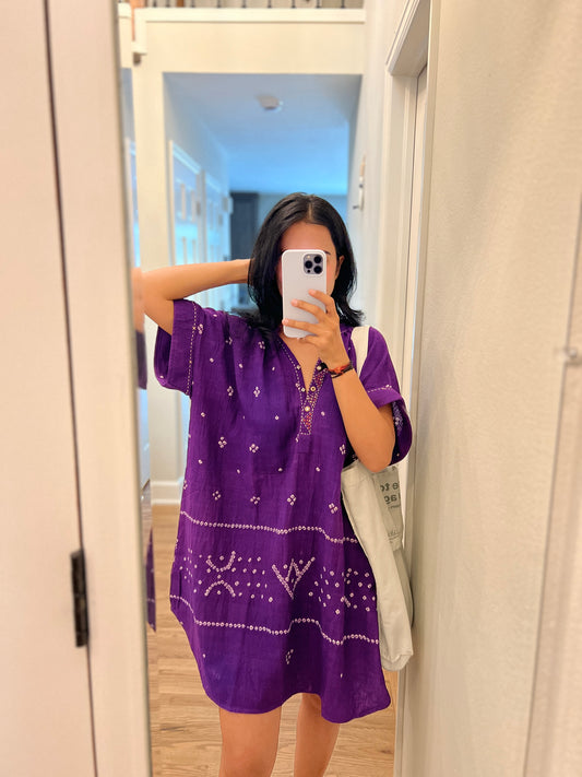 Bandhani Purple Rabari Dots Kaftan Dress(Delivery 30th NOVEMBER 2025)