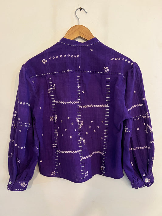 Upcycle Purple Bandhani Crop Boxy Shirt(15th DECEMBER Delivery)