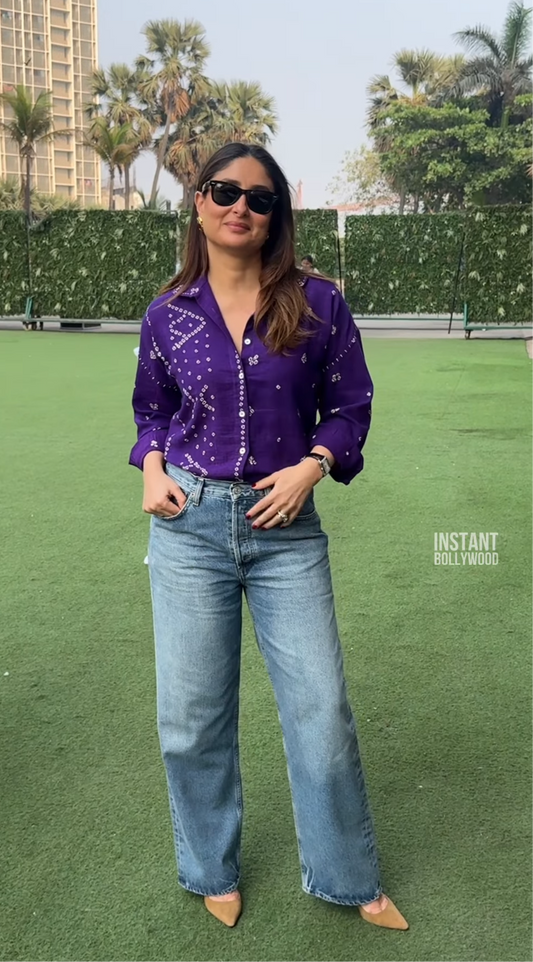 Bandhani Rabari Purple Drop Shoulder Boxy Fit Shirt