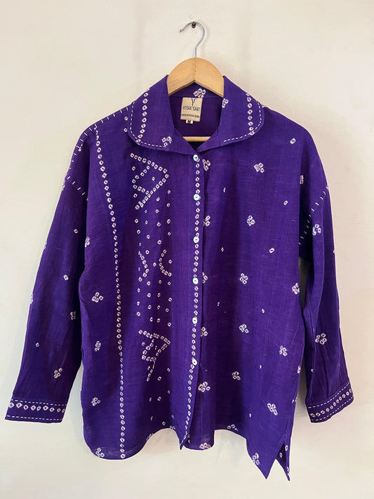 Bandhani Rabari Purple Drop Shoulder Boxy Fit Shirt