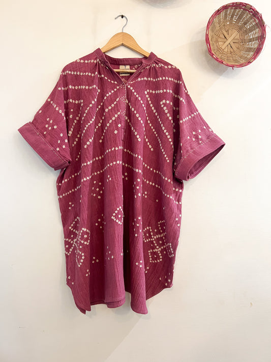 Onion Skin Pink Bandhani Kaftan Dress(Delivery 30th JULY 2025)