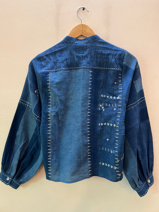Upcycle Indigo Bandhani Crop Boxy Shirt