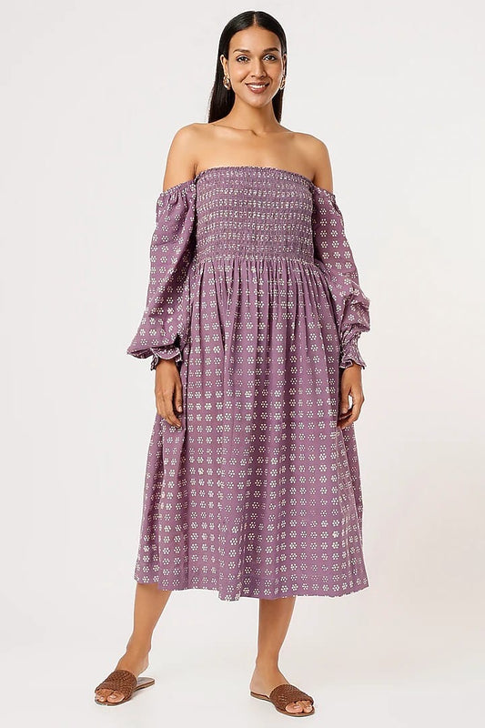 Lavender Batik Square Neck Dress