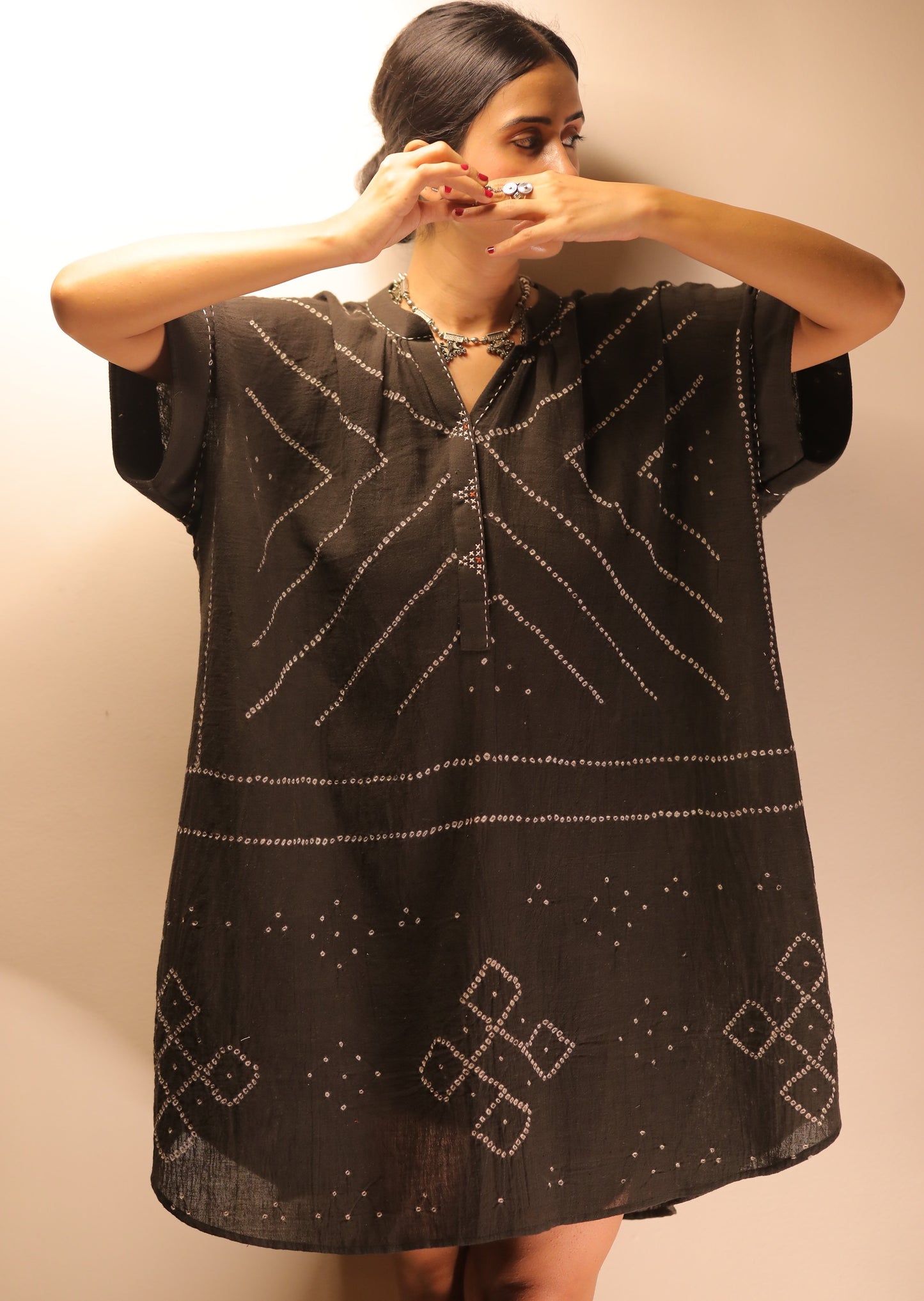 Bandhani Charcoal Kaftan Dress(Delivery 30th JULY 2025)