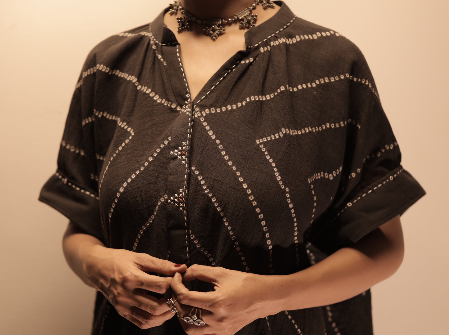 Bandhani Charcoal Kaftan Dress(Delivery 30th JULY 2025)