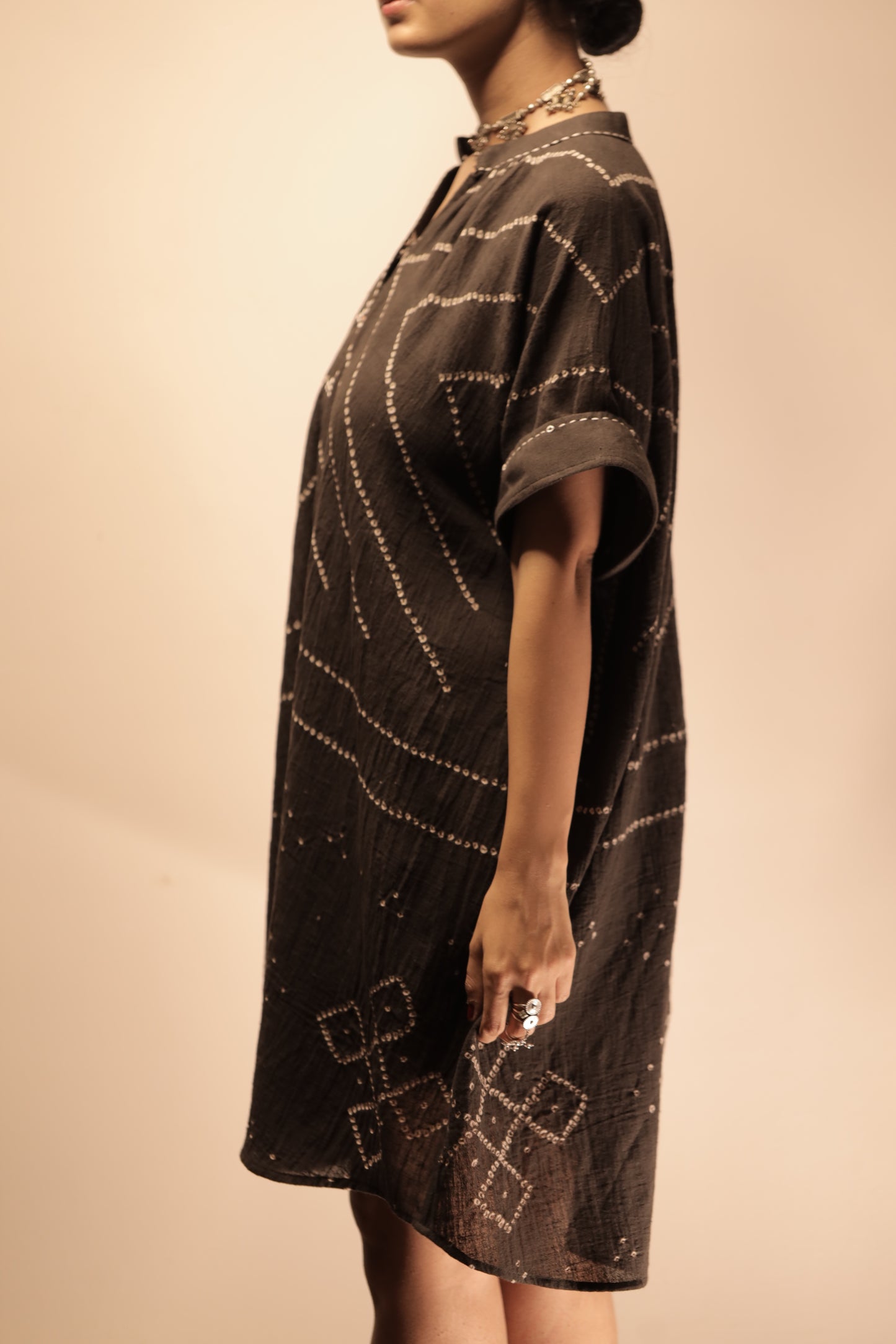 Bandhani Charcoal Kaftan Dress(Delivery 30th JULY 2025)