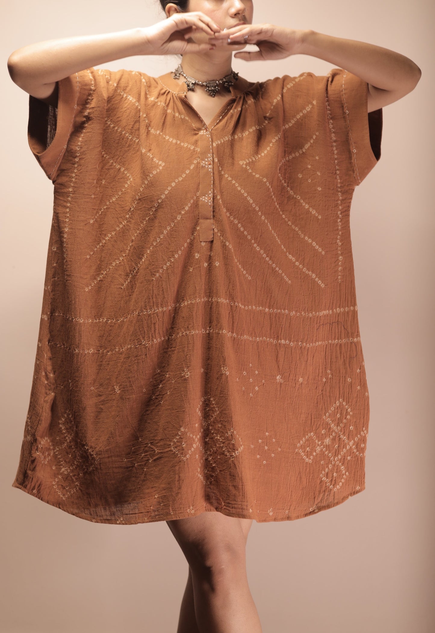 Bandhani Rust Kaftan Dress(Delivery 15th October 2025)