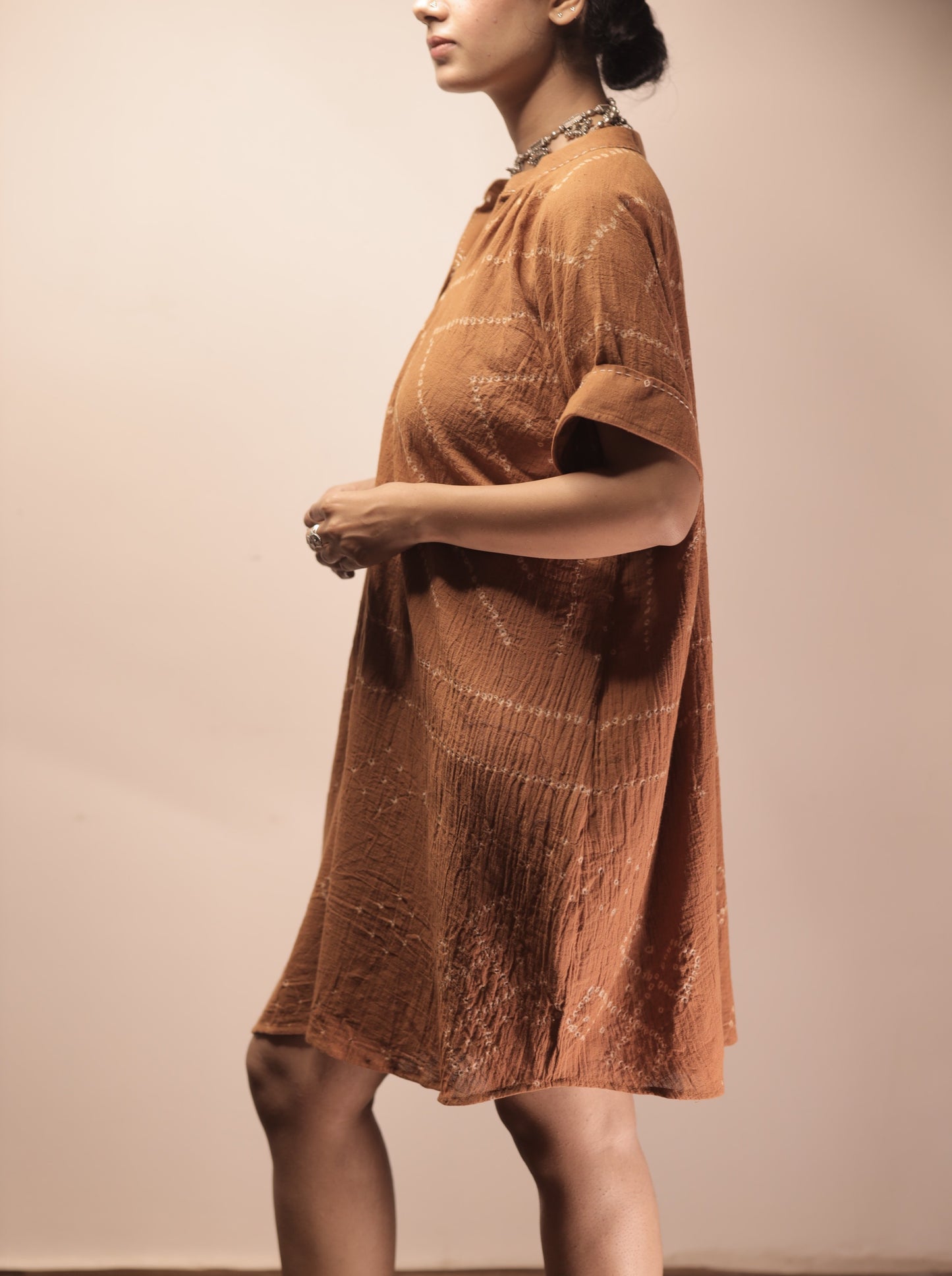 Bandhani Rust Kaftan Dress(Delivery 15th October 2025)