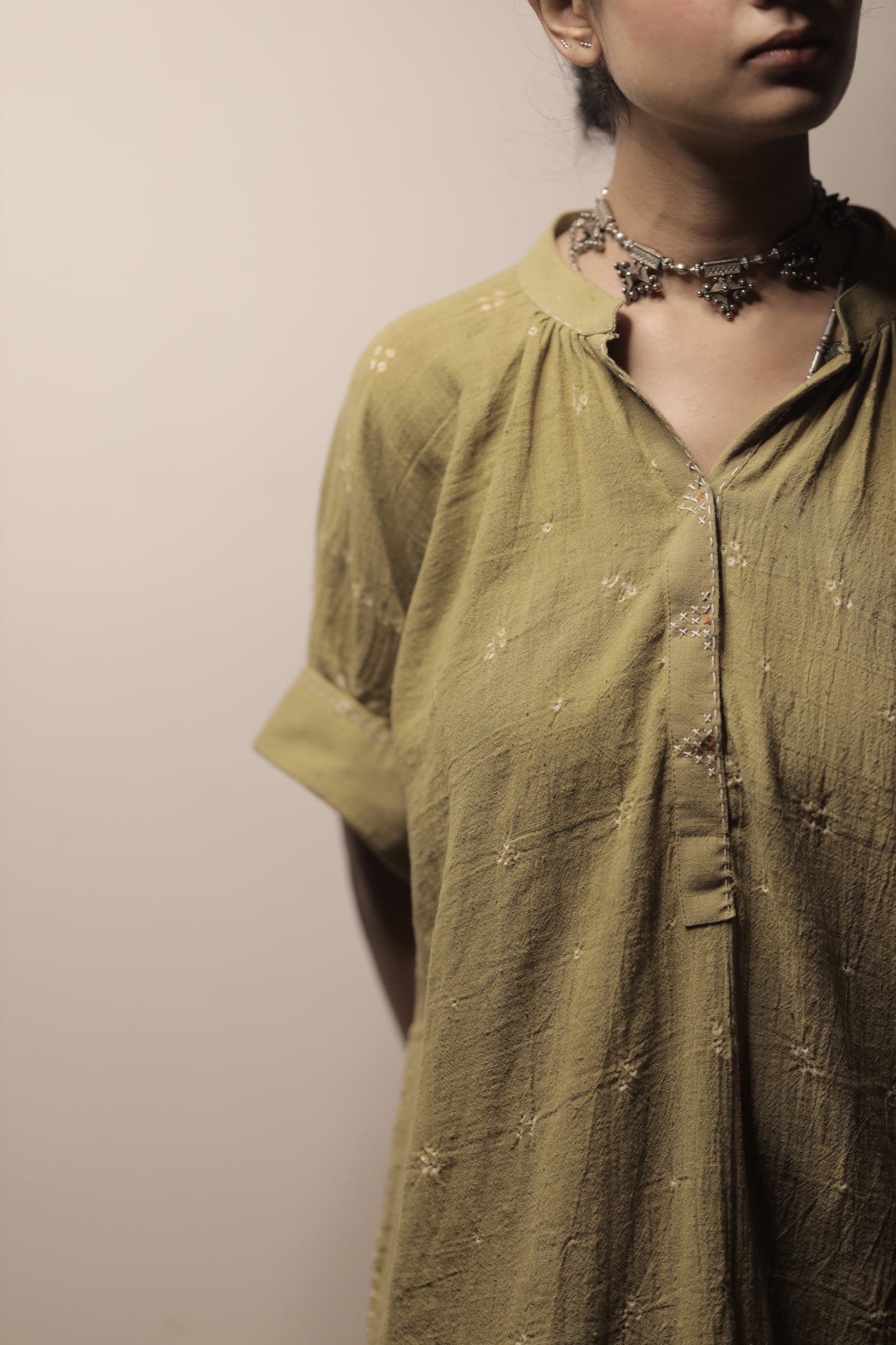 Bandhani Rabari Sage Kaftan Dress