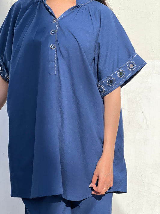 Indigo Mirror Tattoo Kaftan Top(Anti-Fit)
