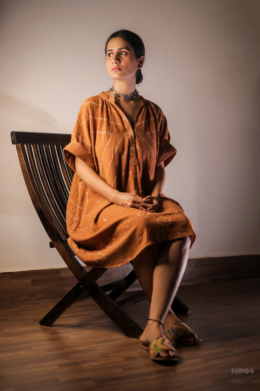 Bandhani Rust Kaftan Dress(Delivery 15th October 2025)