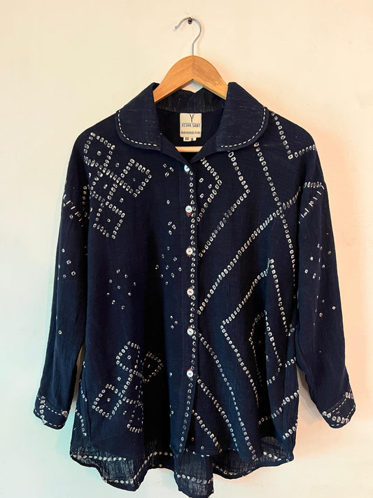 Pre-order Bandhani Rabari Tattoo Midnight Blue Boxy Fit Shirt