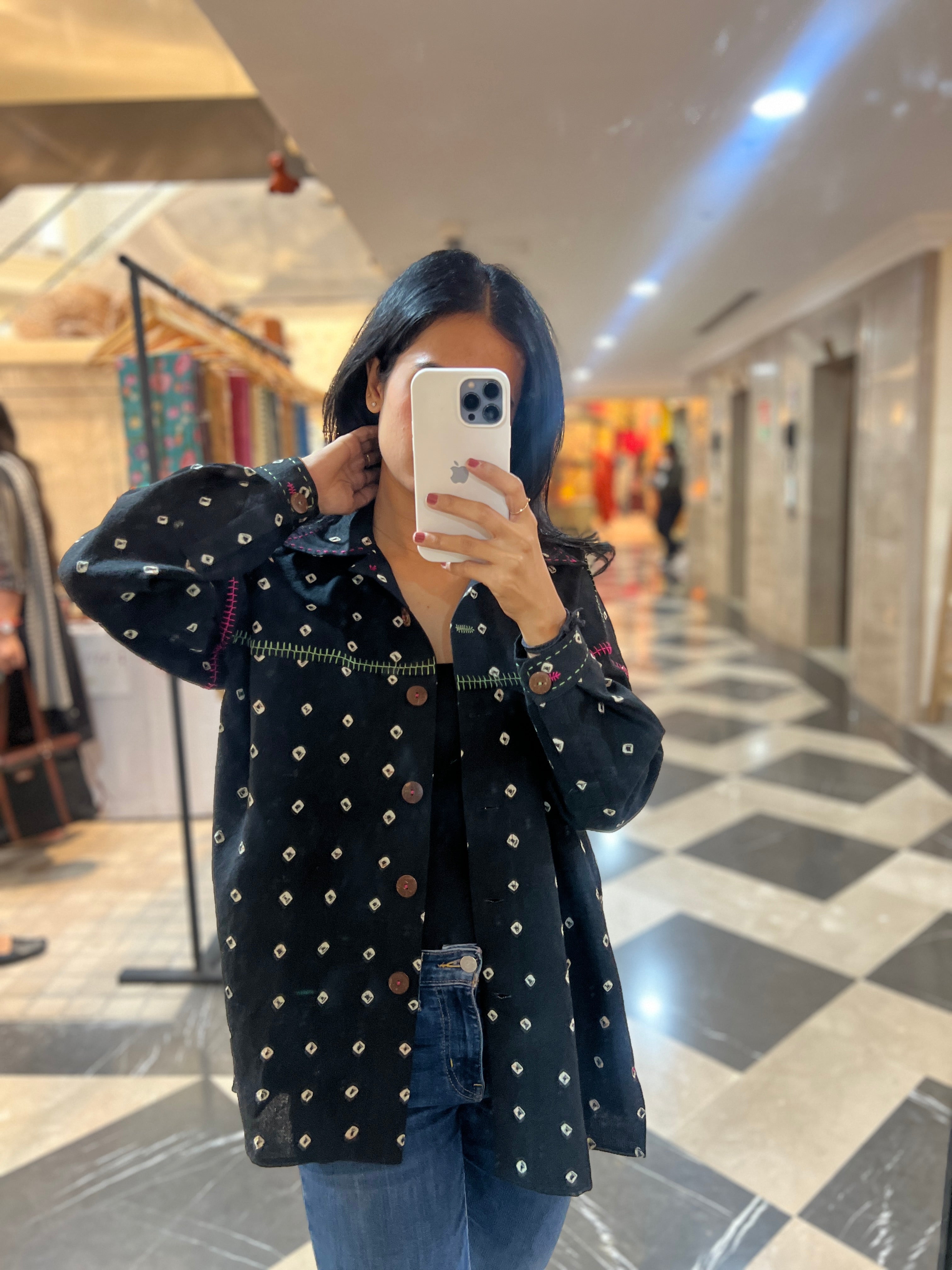 Bandhani Wool Black Boxy Shirt