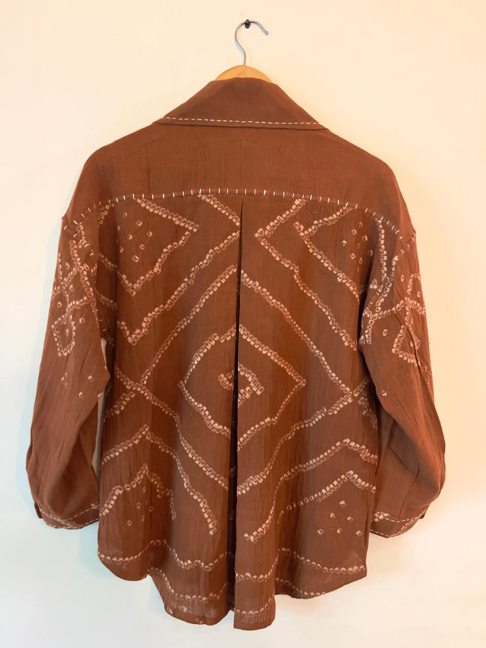 Bandhani Rabari Tattoo Rust Drop Shoulder Boxy Fit Shirt