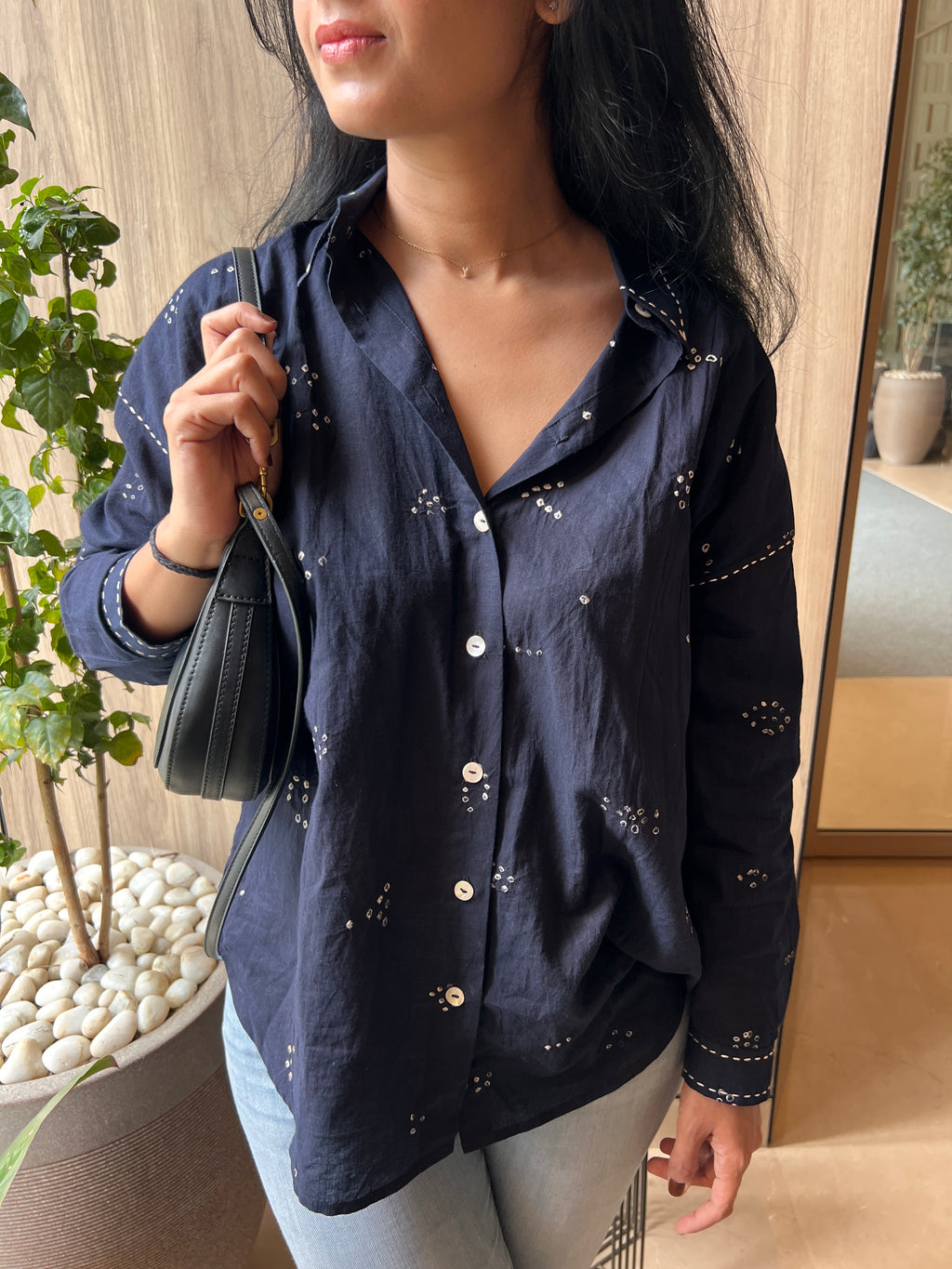 Bandhani Abstract Black Cotton Boxy Fit Shirt