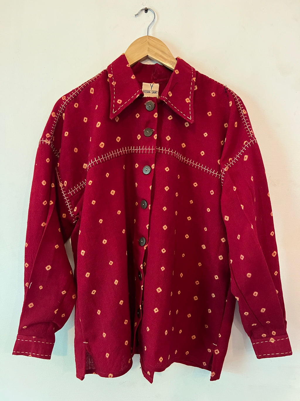 Bandhani Wool Red Boxy Shirt