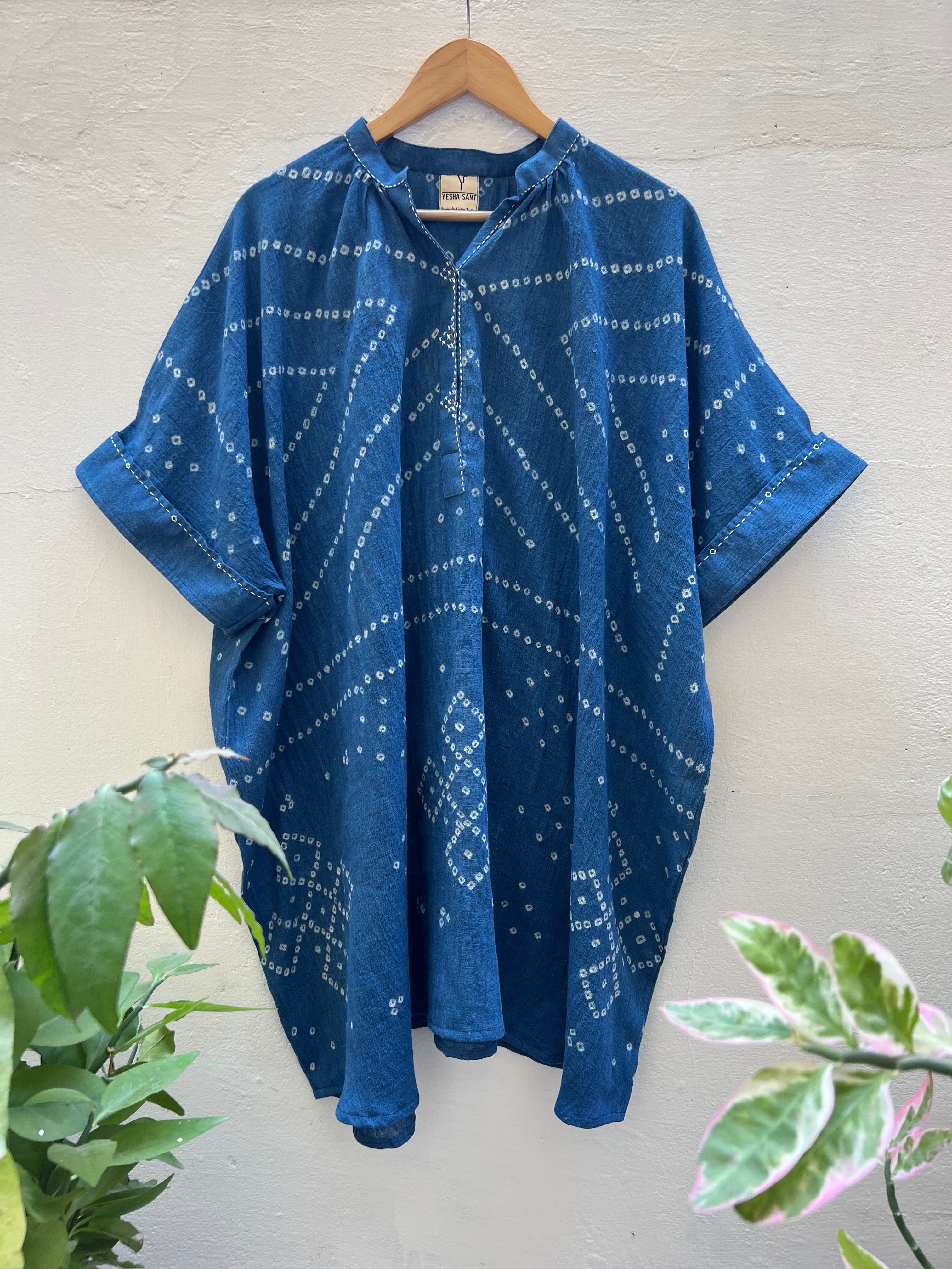 Bandhani Tattoo Indigo Kaftan Dress