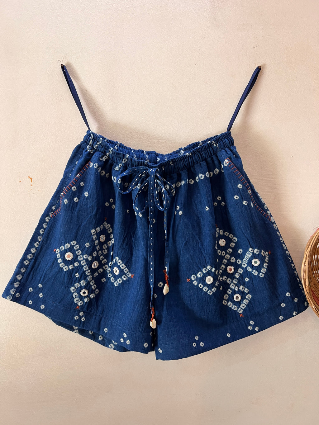 Bandhani Indigo Kaftan Top & Mirror Shorts Co-ord Set