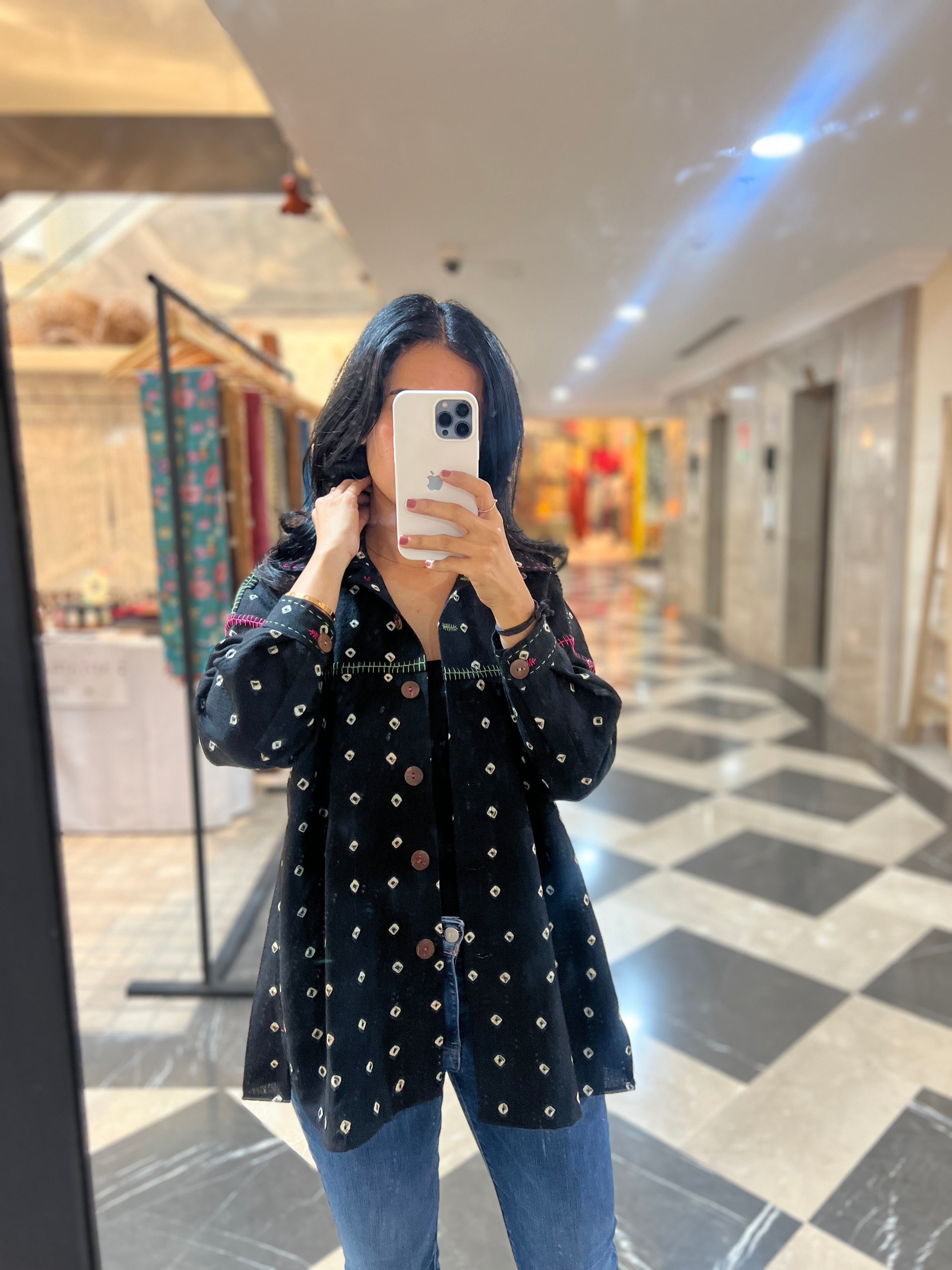 Bandhani Wool Black Boxy Shirt