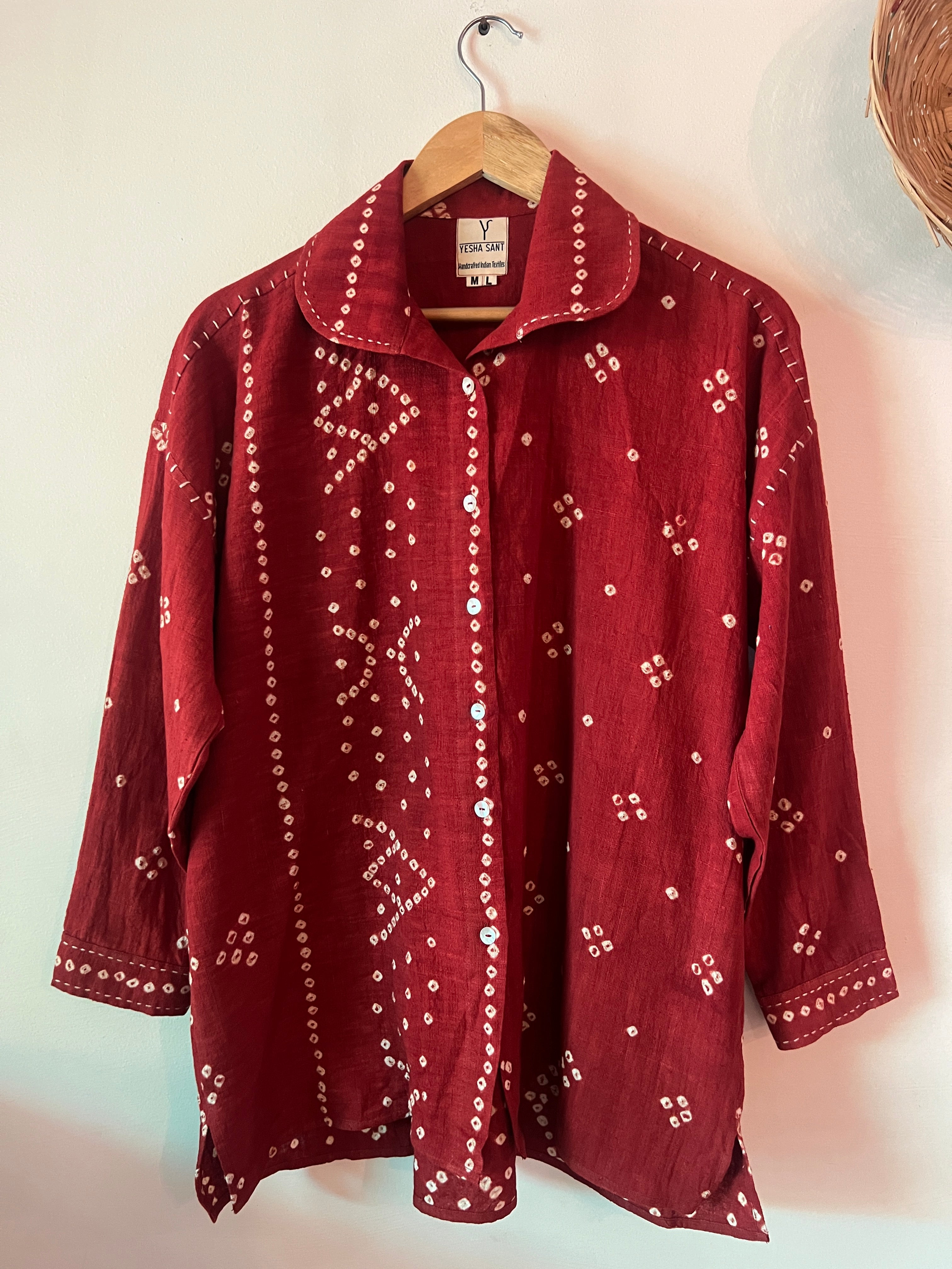 Bandhani Rabari Red Drop Shoulder Boxy Fit Shirt