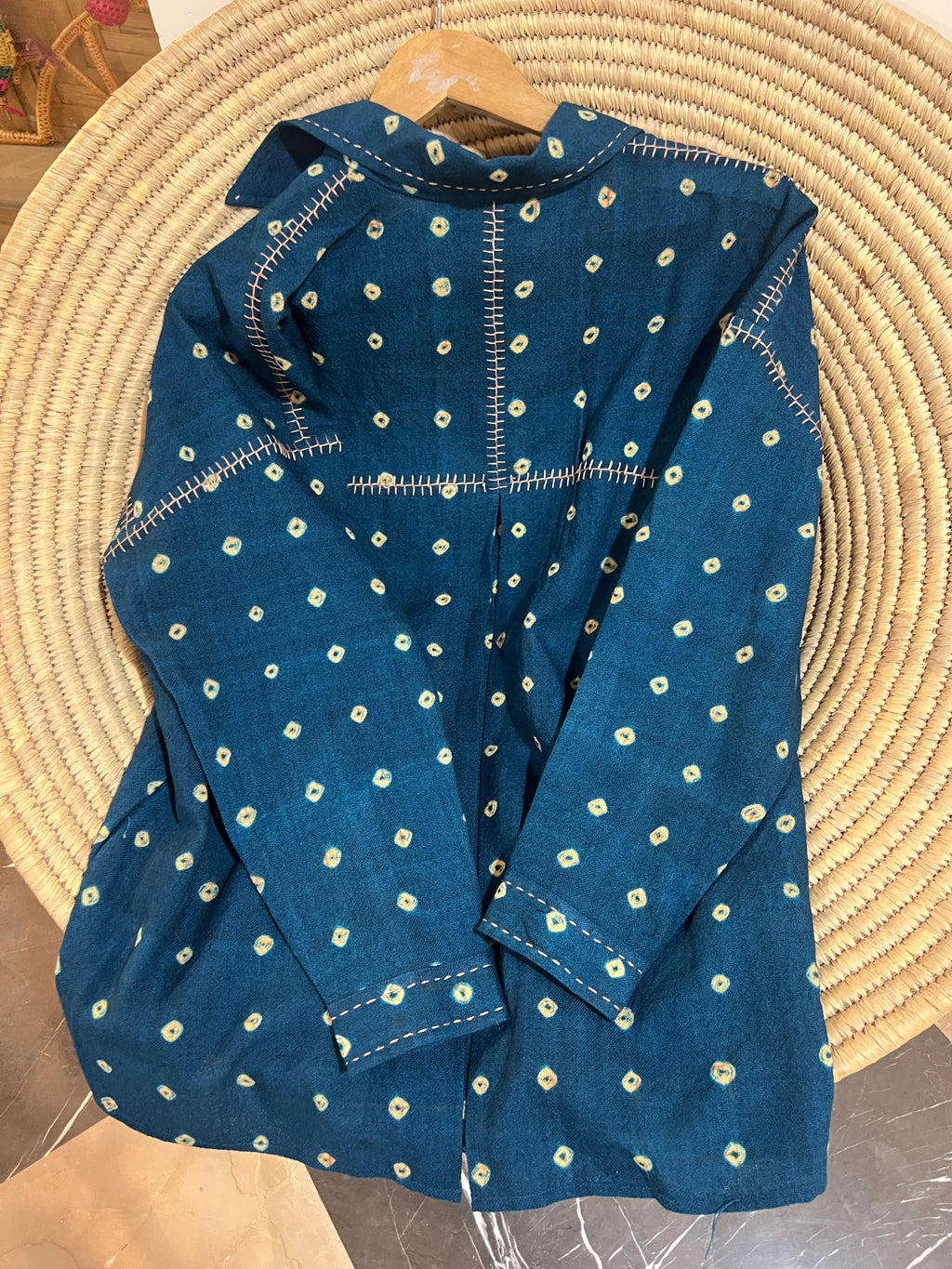 Bandhani Wool Turquoise Boxy Shirt