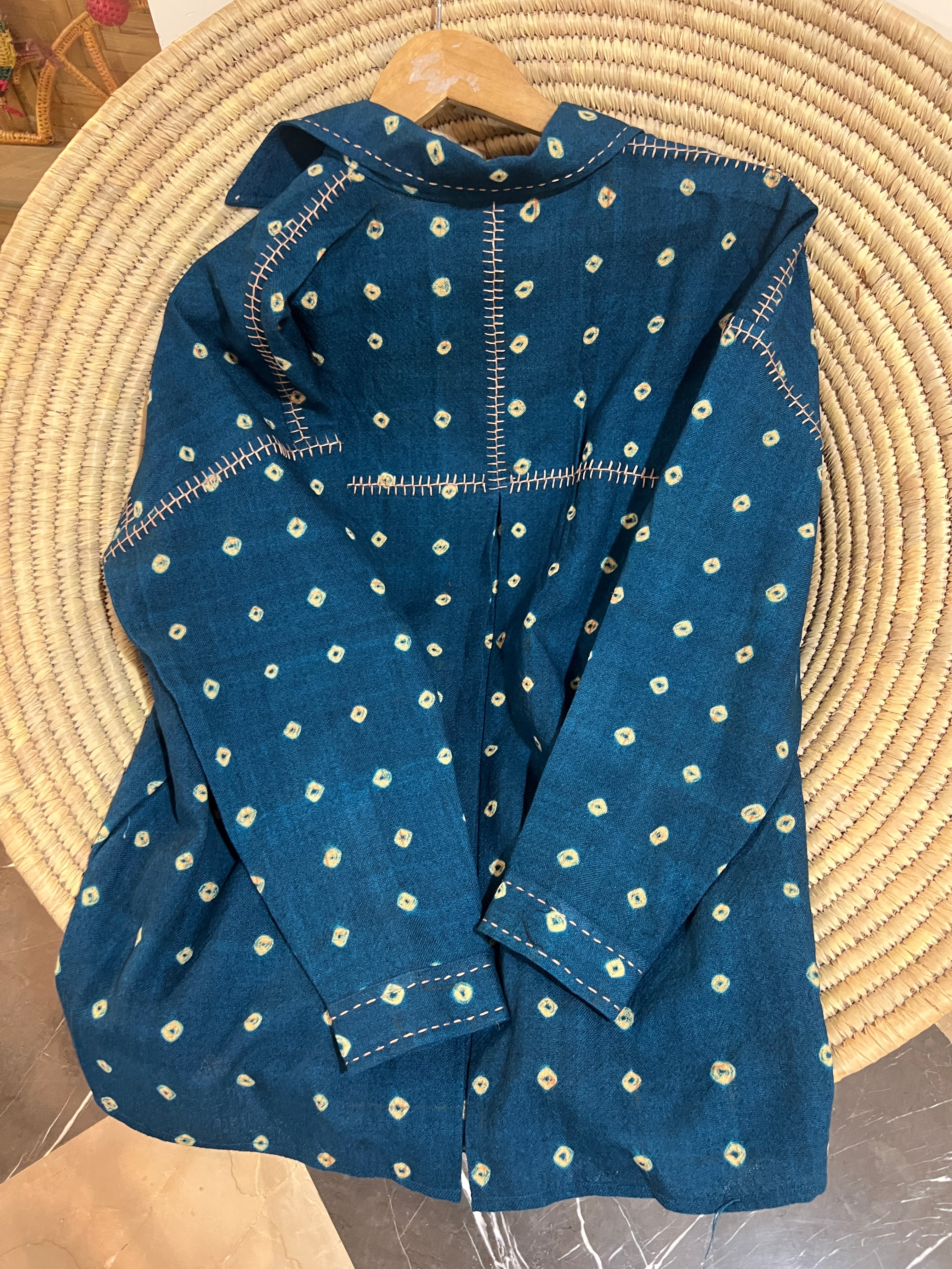 Bandhani Wool Turquoise Boxy Shirt