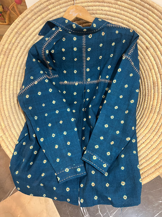 Bandhani Wool Turquoise Boxy Shirt