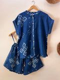 Bandhani Indigo Kaftan Top & Mirror Shorts Co-ord Set