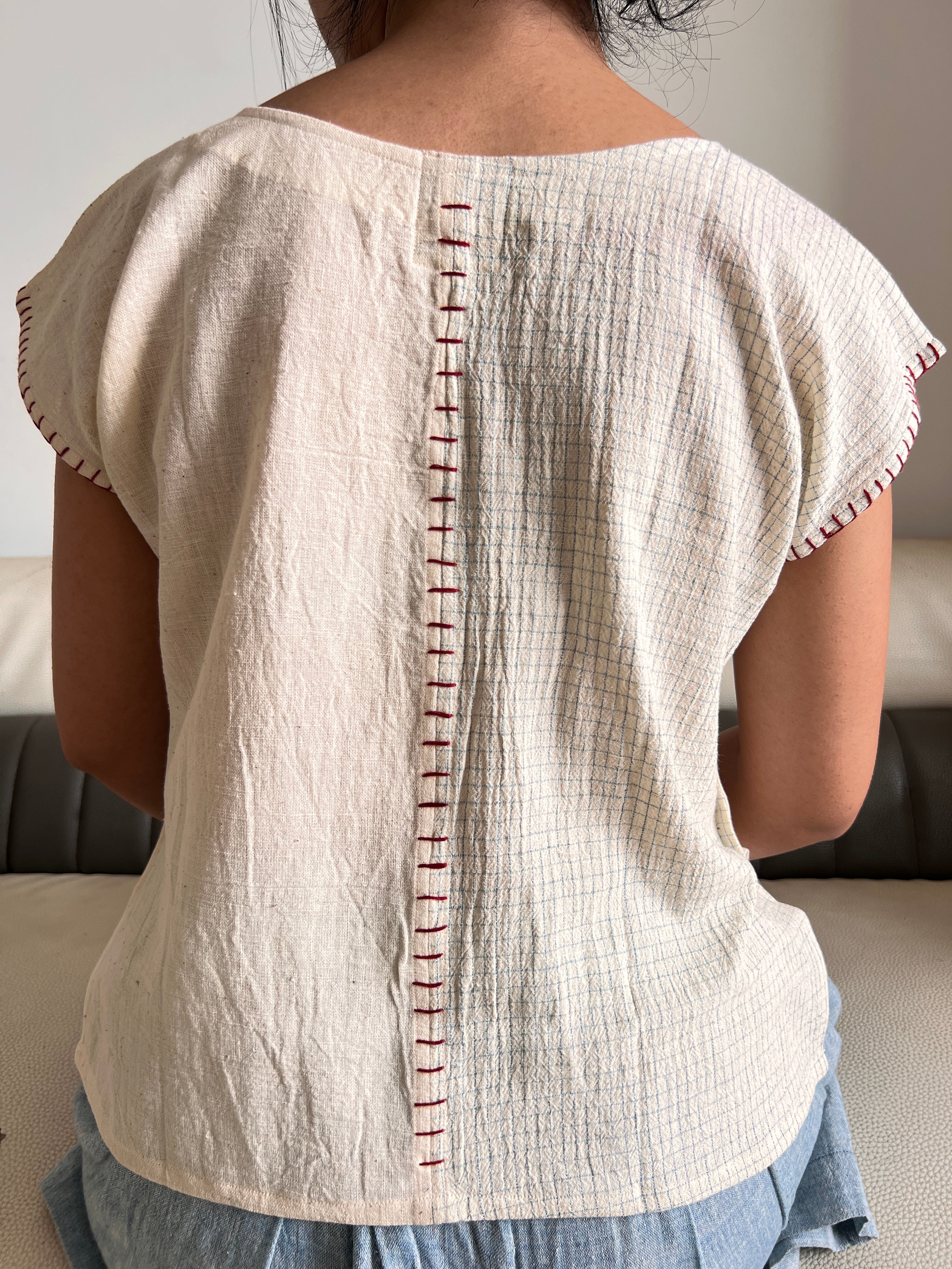 Upcycle Organic Indigo Checks Boxy Top