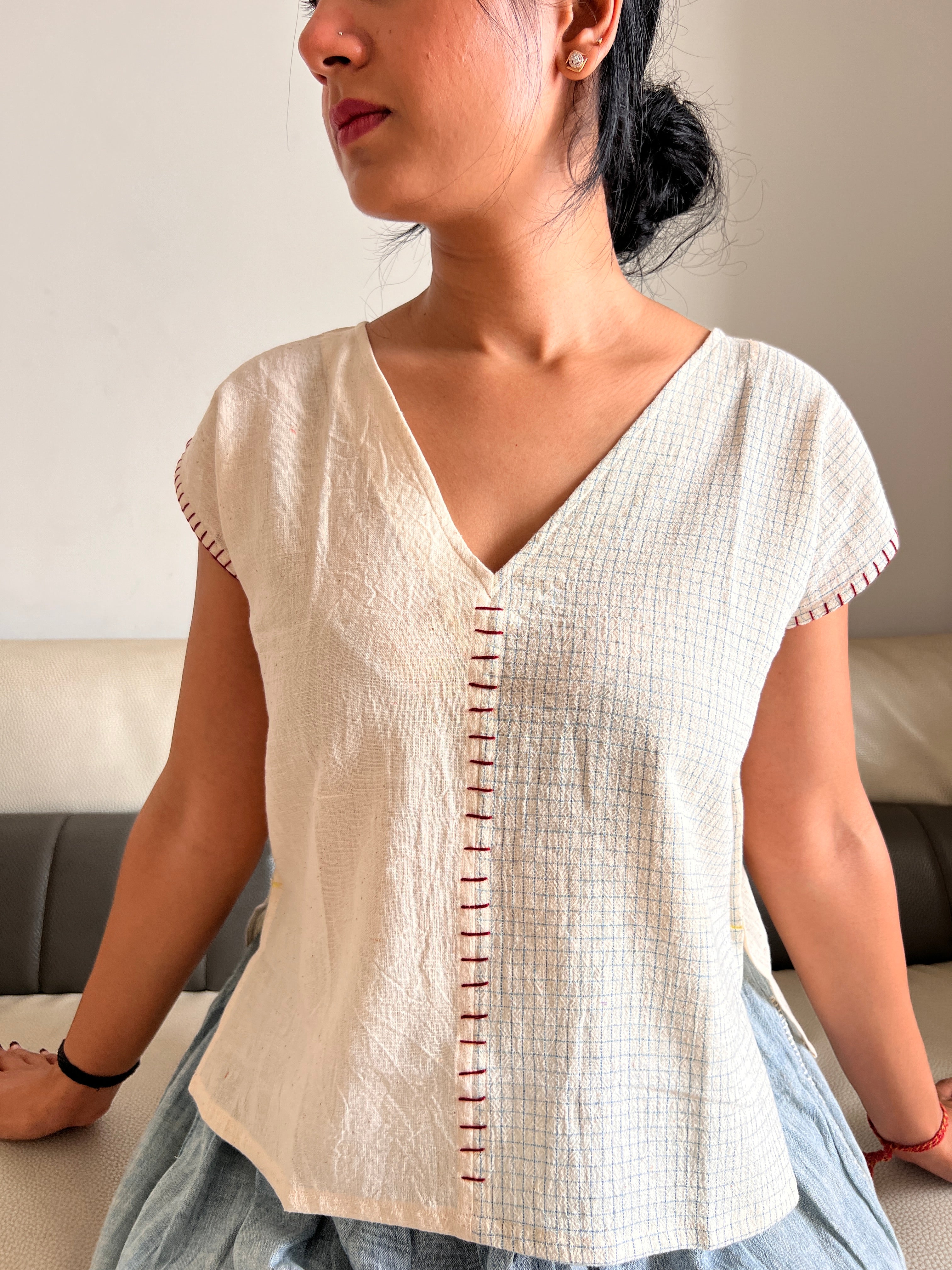 Upcycle Organic Indigo Checks Boxy Top