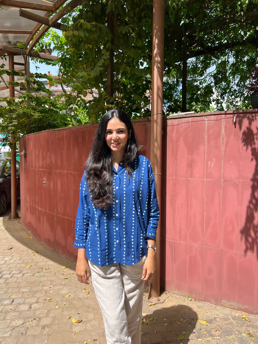*PRE-ORDER* Bandhani Indigo Stripes Cotton Boxy Fit Shirt