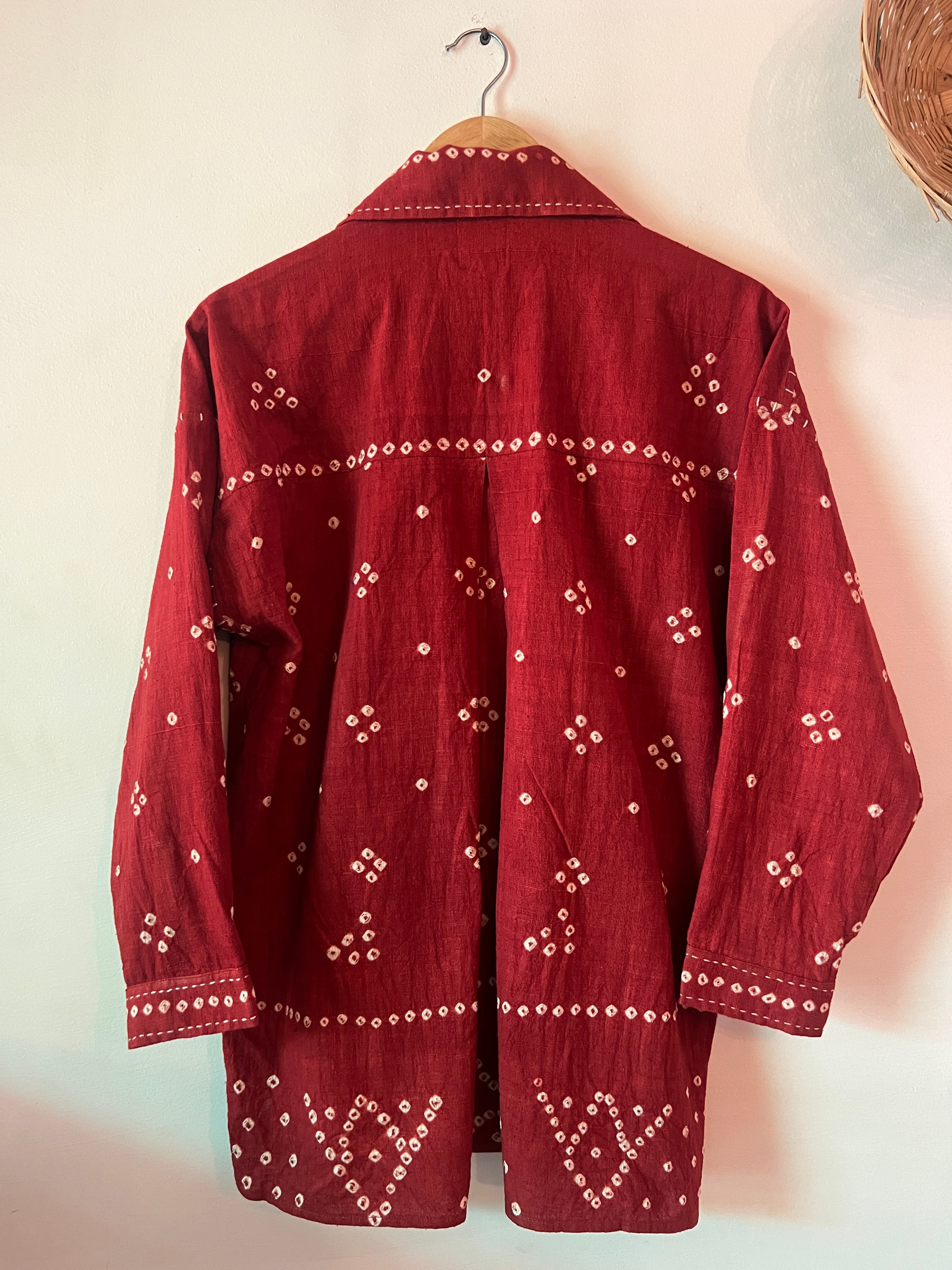 Bandhani Rabari Red Drop Shoulder Boxy Fit Shirt