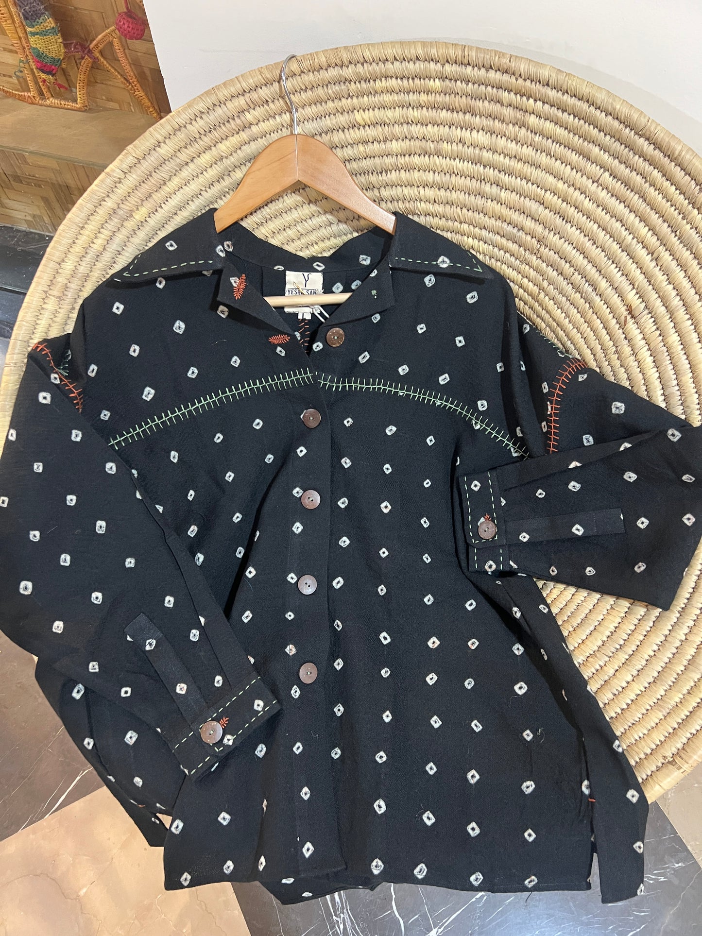 Bandhani Wool Black Boxy Shirt