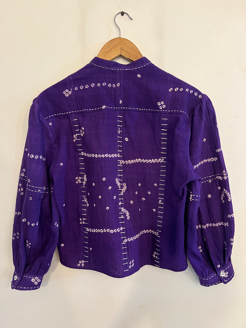 Upcycle Purple Bandhani Crop Boxy Shirt