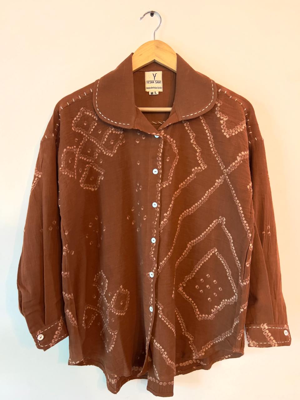 Bandhani Rabari Tattoo Rust Drop Shoulder Boxy Fit Shirt