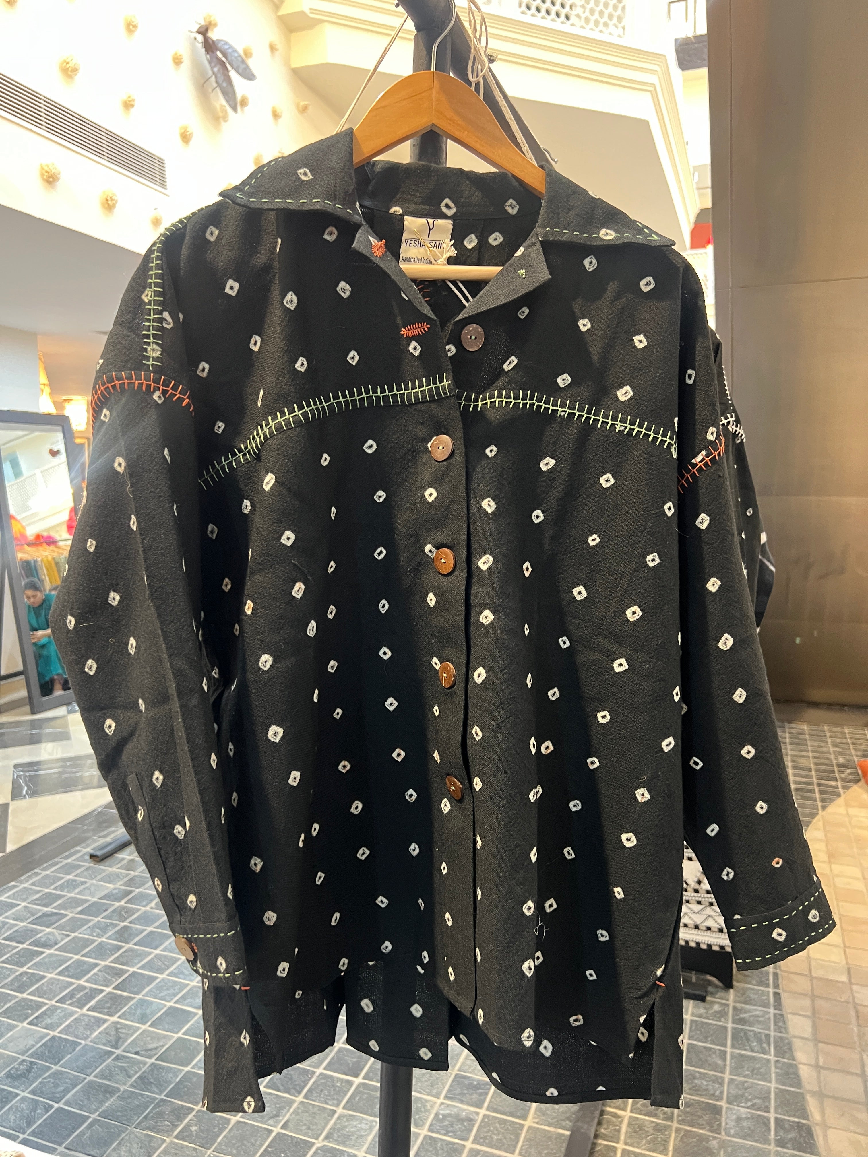 Bandhani Wool Black Boxy Shirt