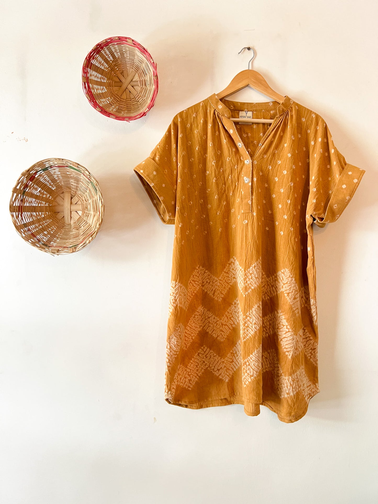 Shibori Mirror Ochre Dress (Anti-fit)