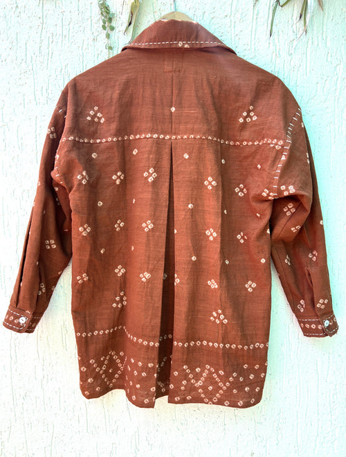 Bandhani Rabari Rust Drop Shoulder Boxy Fit Shirt