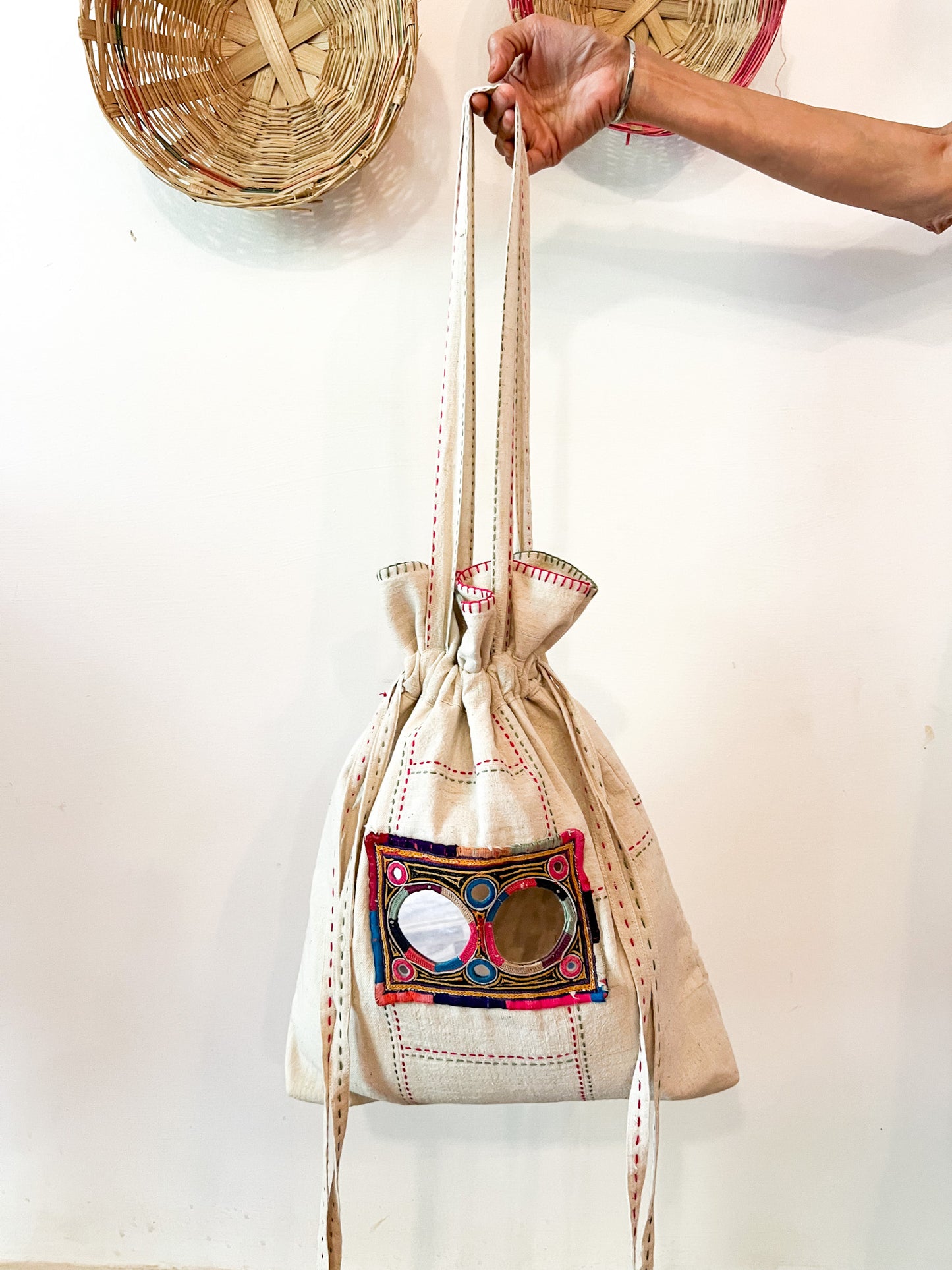 Upcycle Organic Mirror Kantha Tote