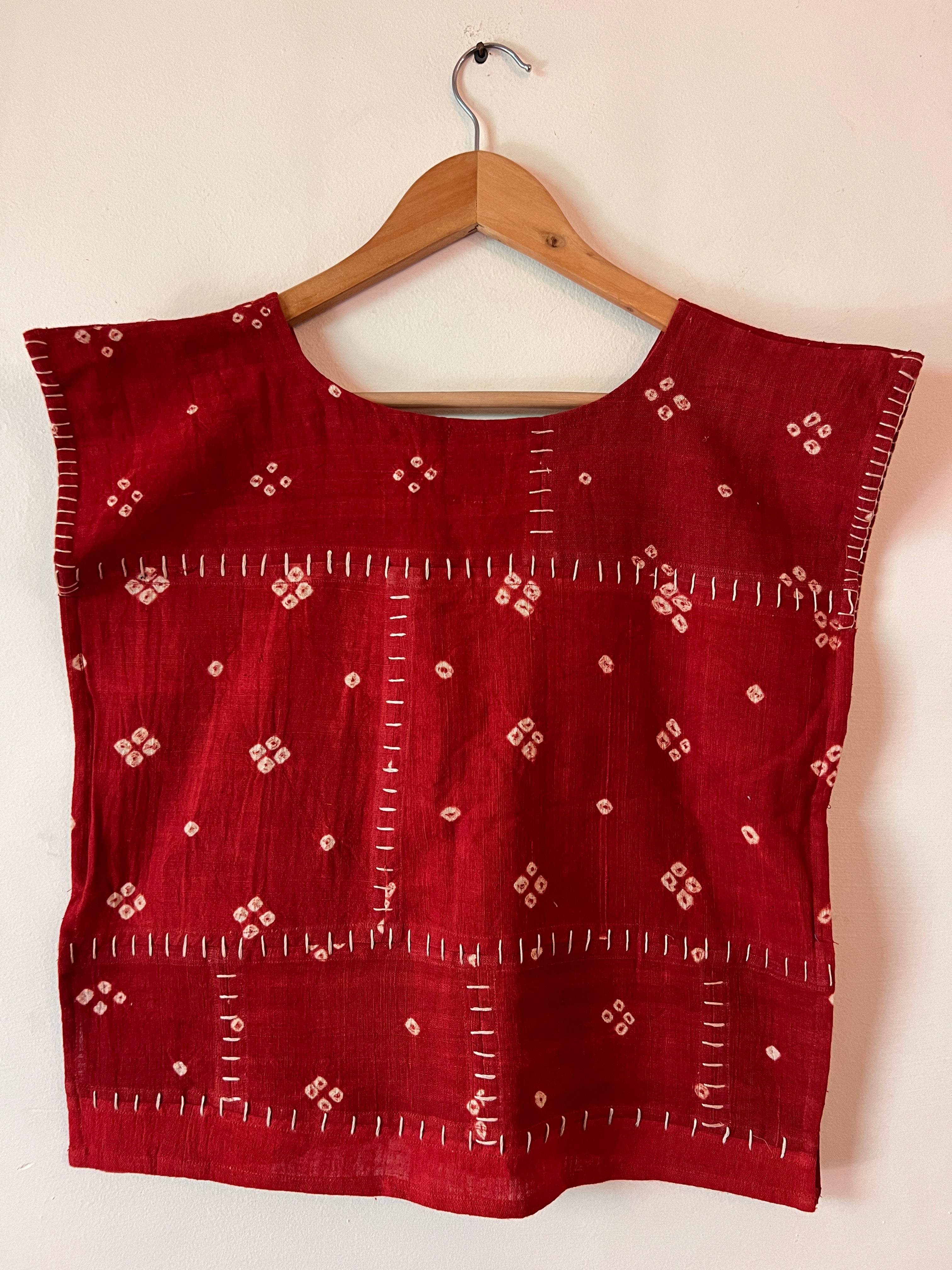 Upcycle Red Bandhani Boxy Top