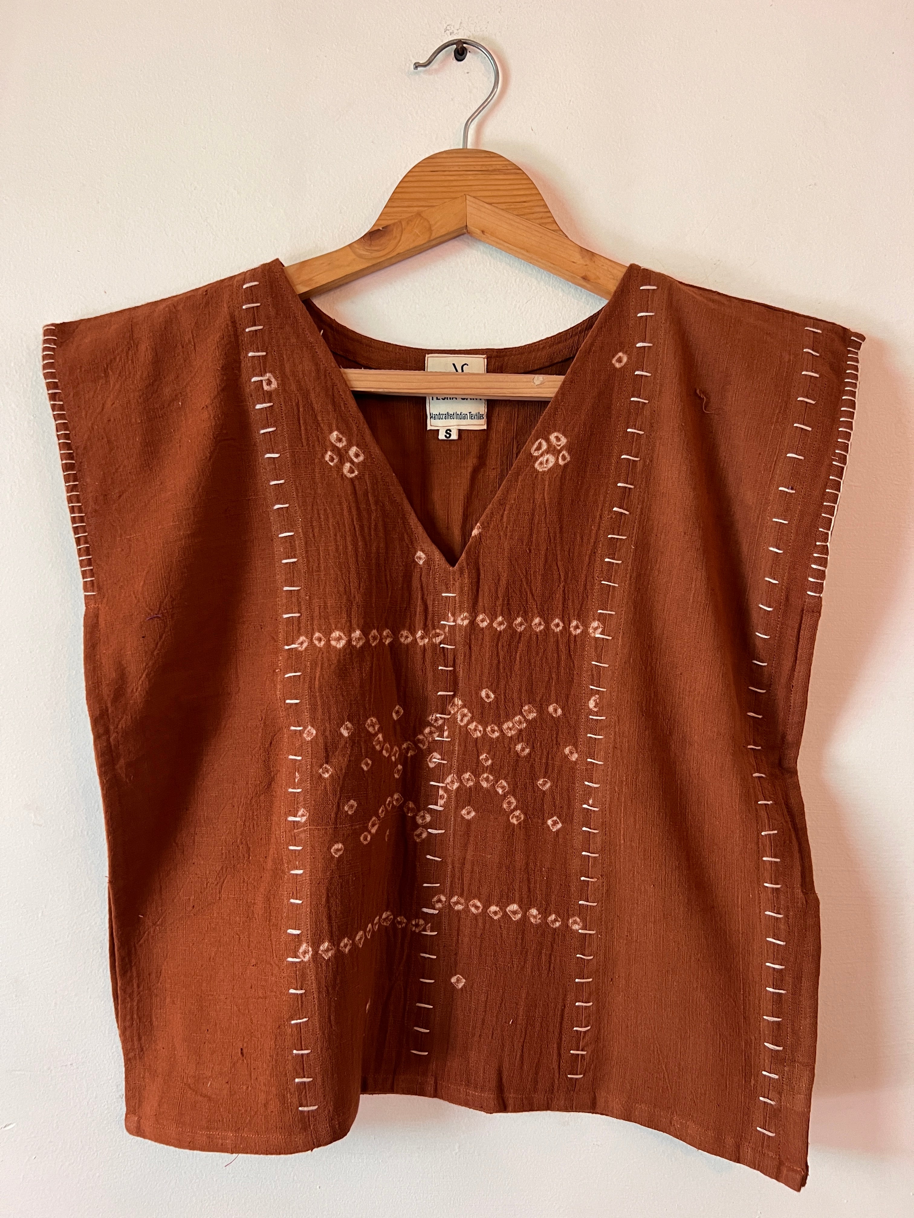 Upcycle Rust Bandhani Boxy Top