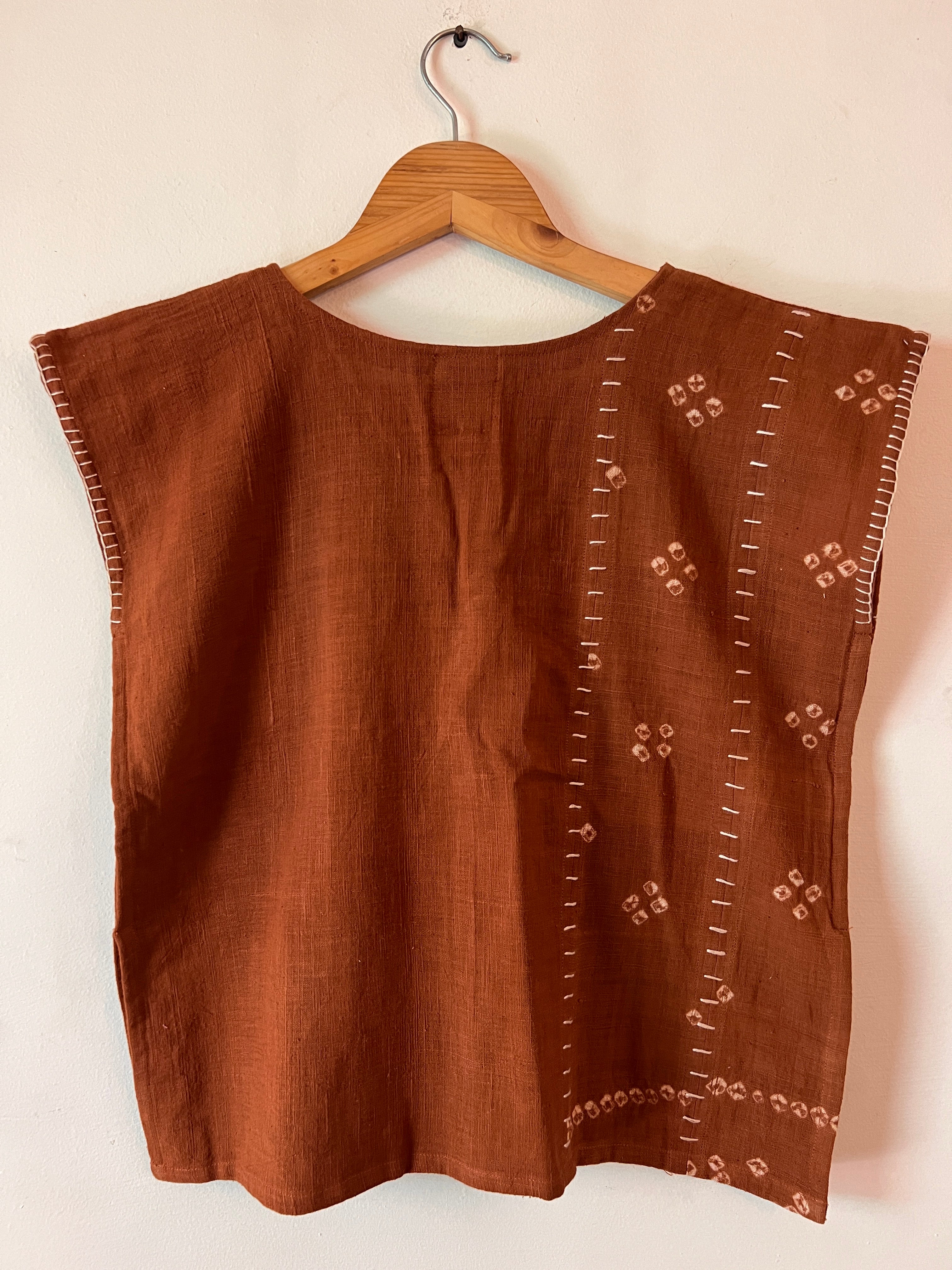 Upcycle Rust Bandhani Boxy Top