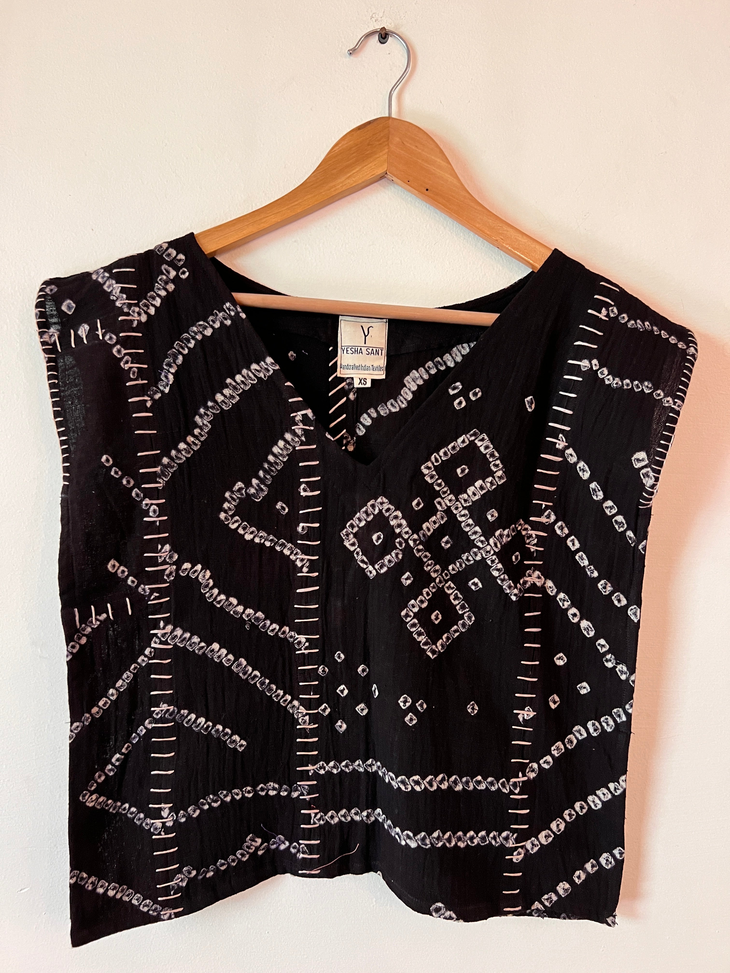 Upcycle Black Bandhani Boxy Top