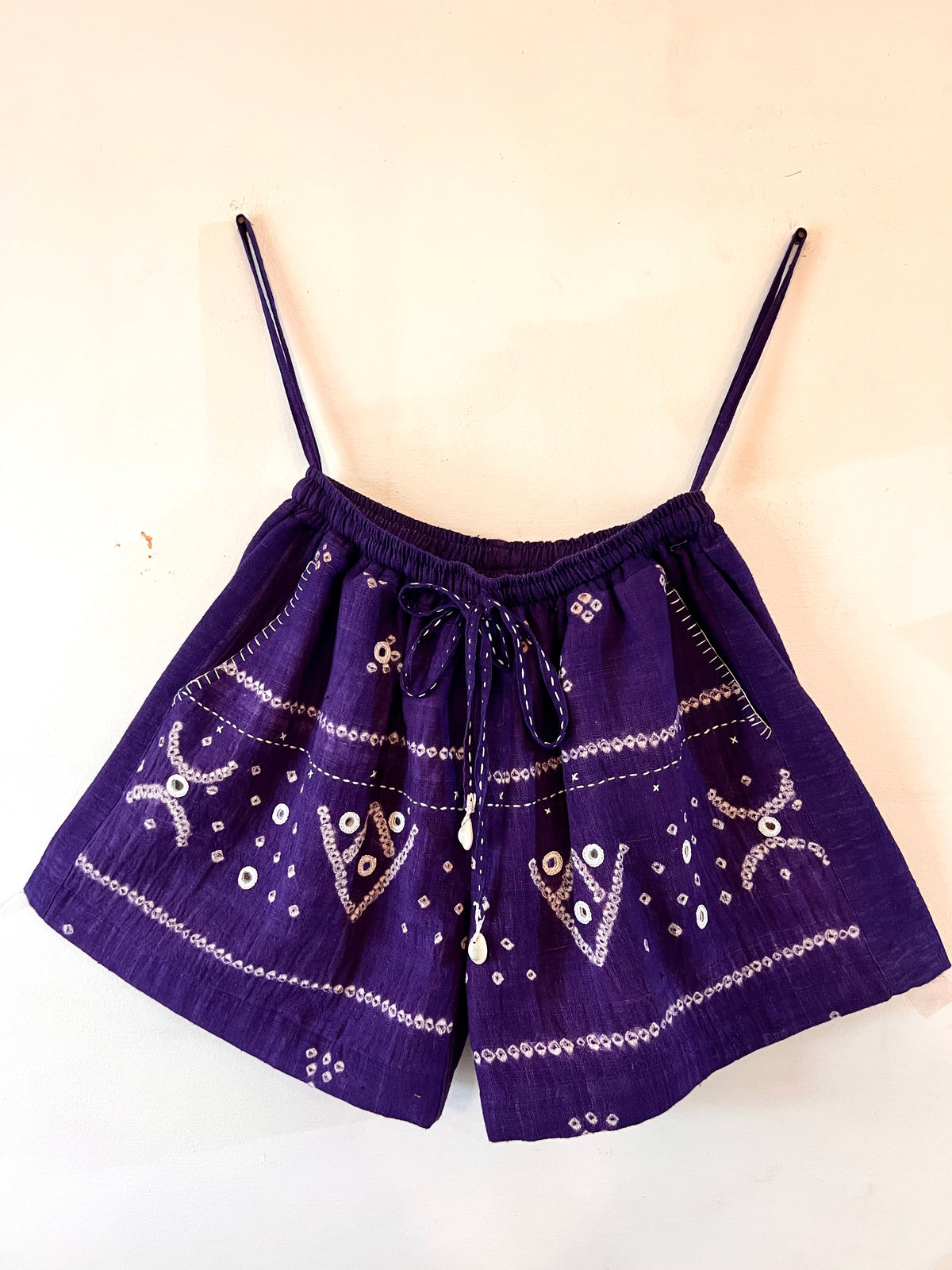Upycle Bandhani Purple Mirror Shorts