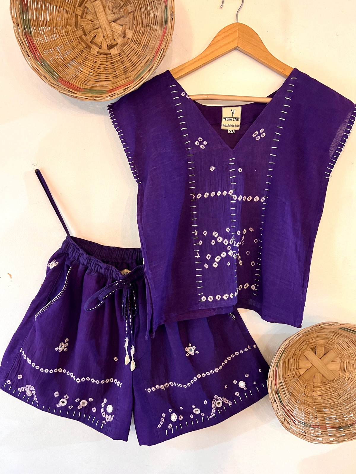 Upycle Bandhani Purple Mirror Shorts